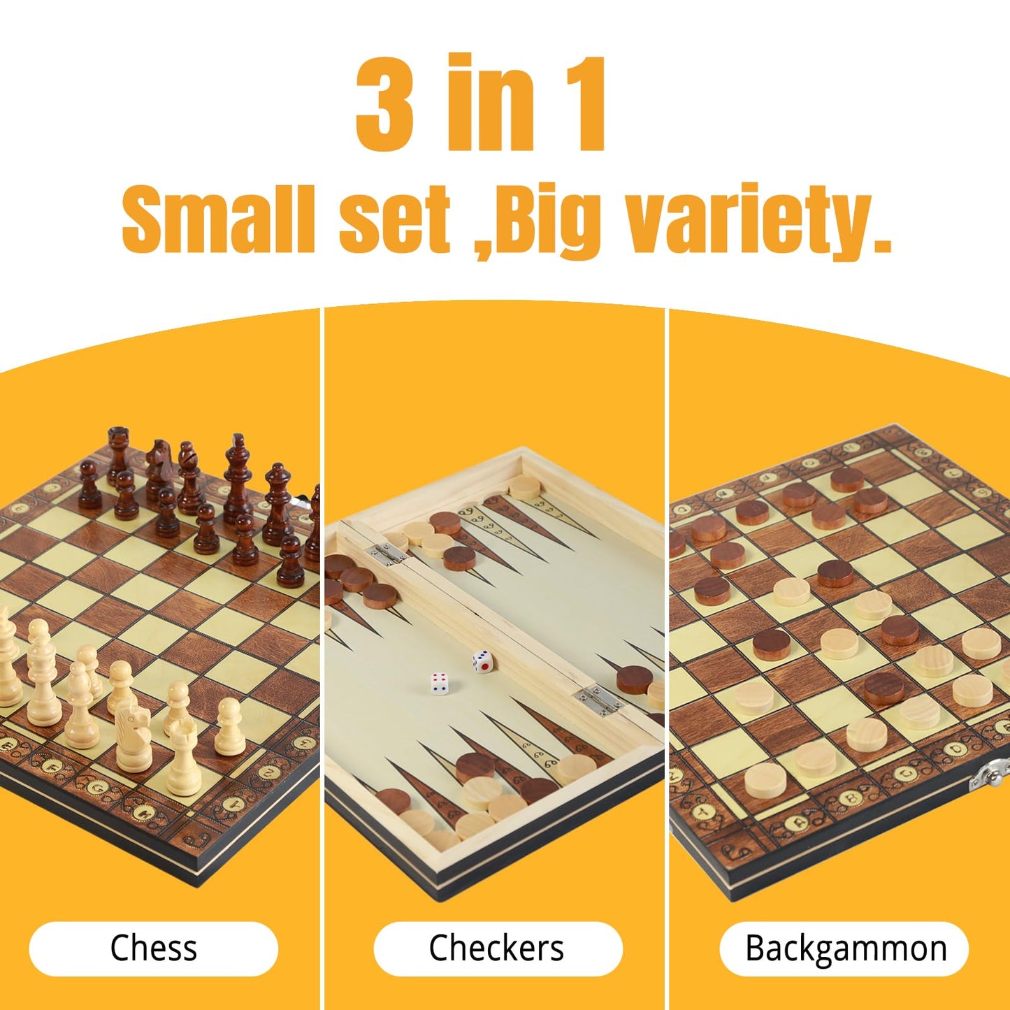Luoyer 3-in-1 Chess Set Include Chess Checkers Backgammon 11 inch Wooden Board Game Set with Foldable Portable Case for Adults Travel Outdoor