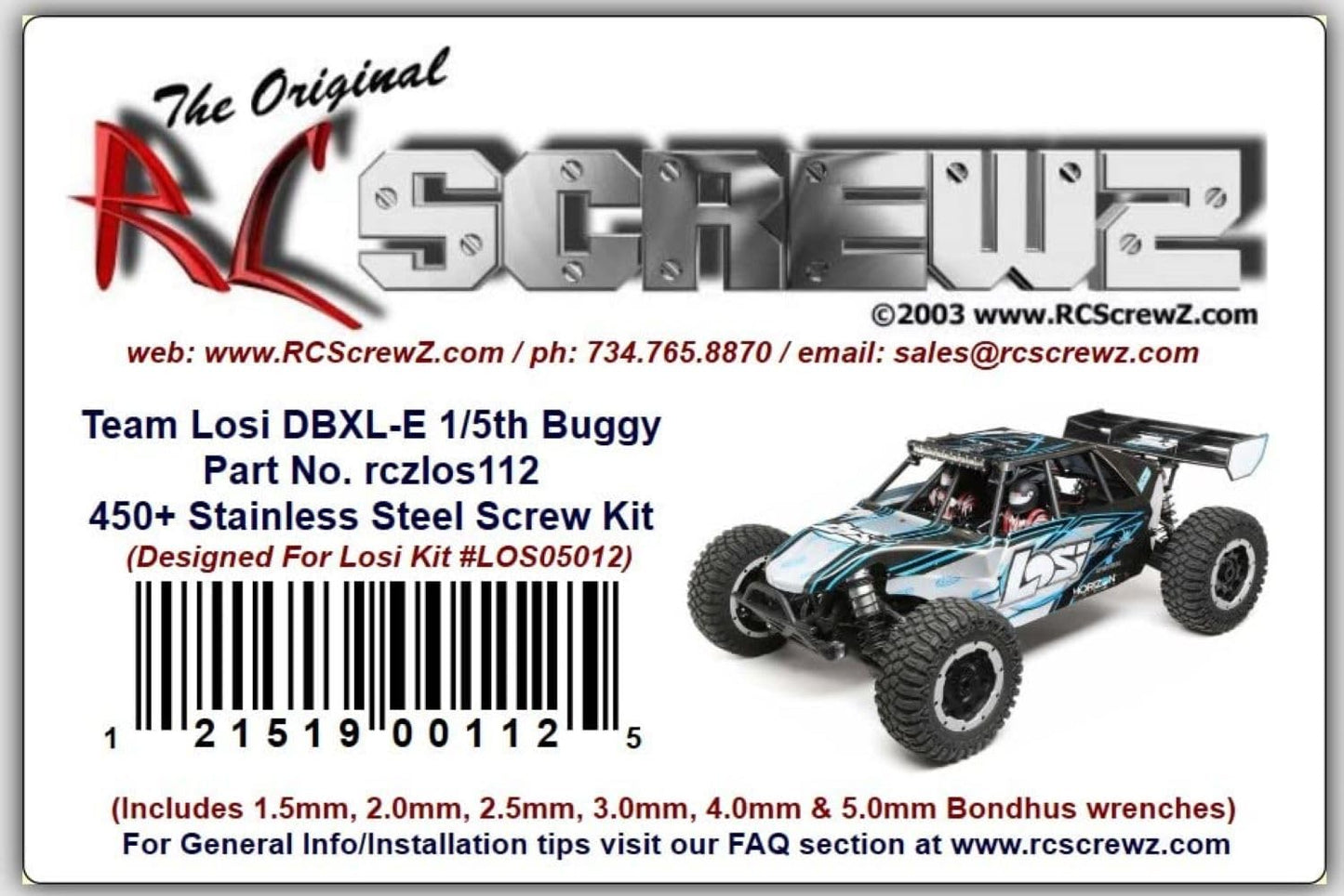 LOS112 - Compatible with Losi DBXL-E 1/5th (#LOS05012) Stainless Steel Screw Kit