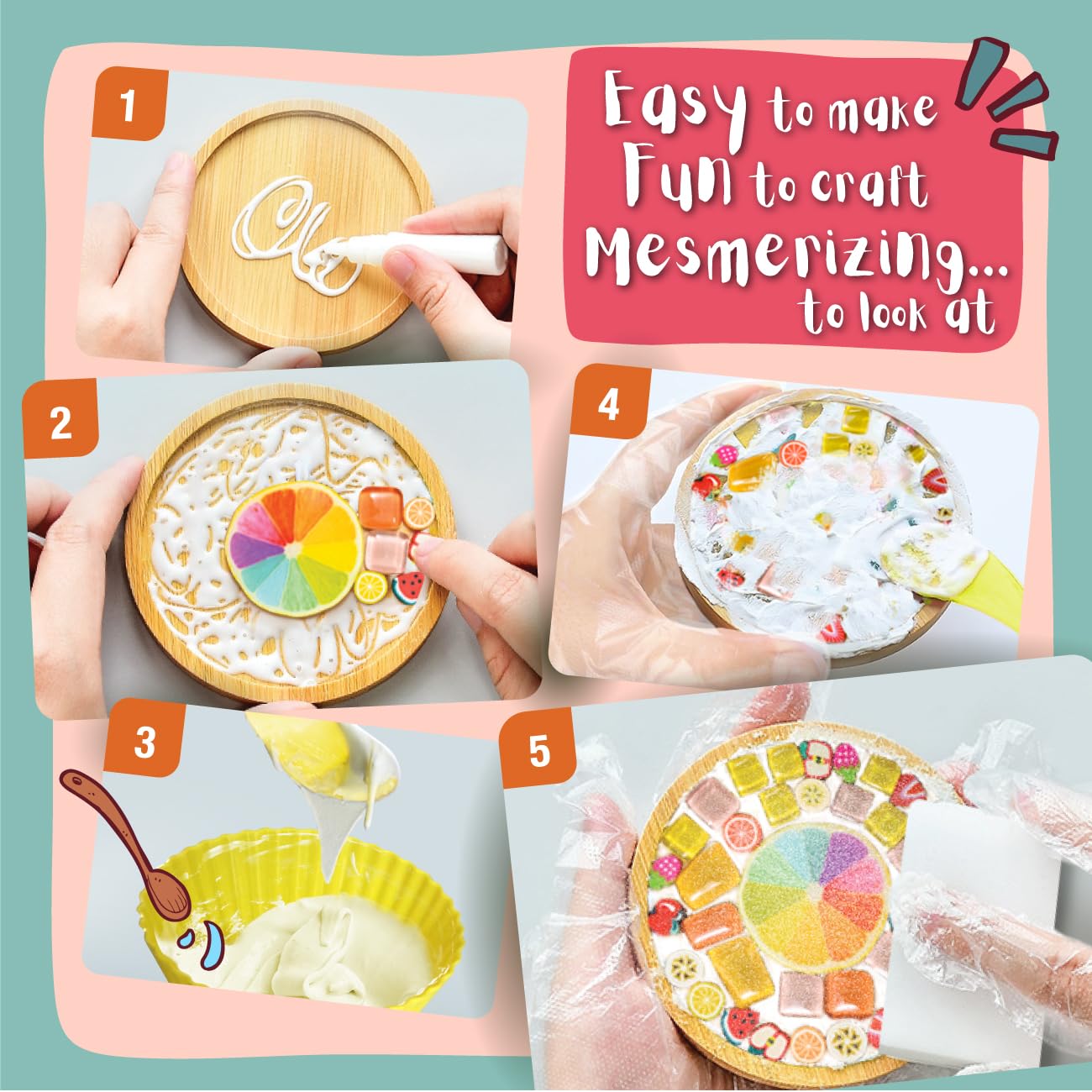Glittery Garden Mosaic Craft Kit to Decorate Coaster with Glass Tiles