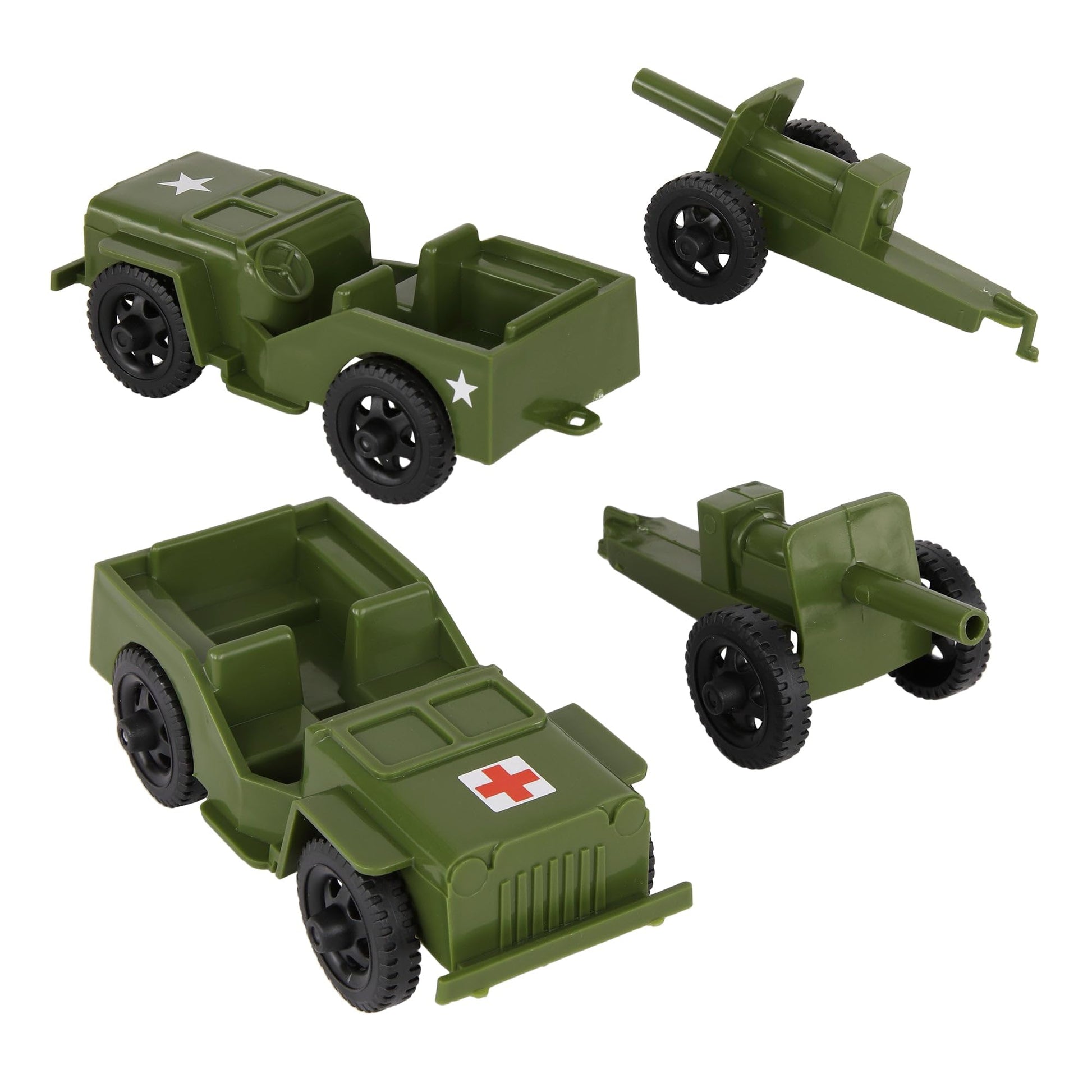 TimMee Combat Patrol Willys & Artillery - OD Green 4pc Playset USA Made