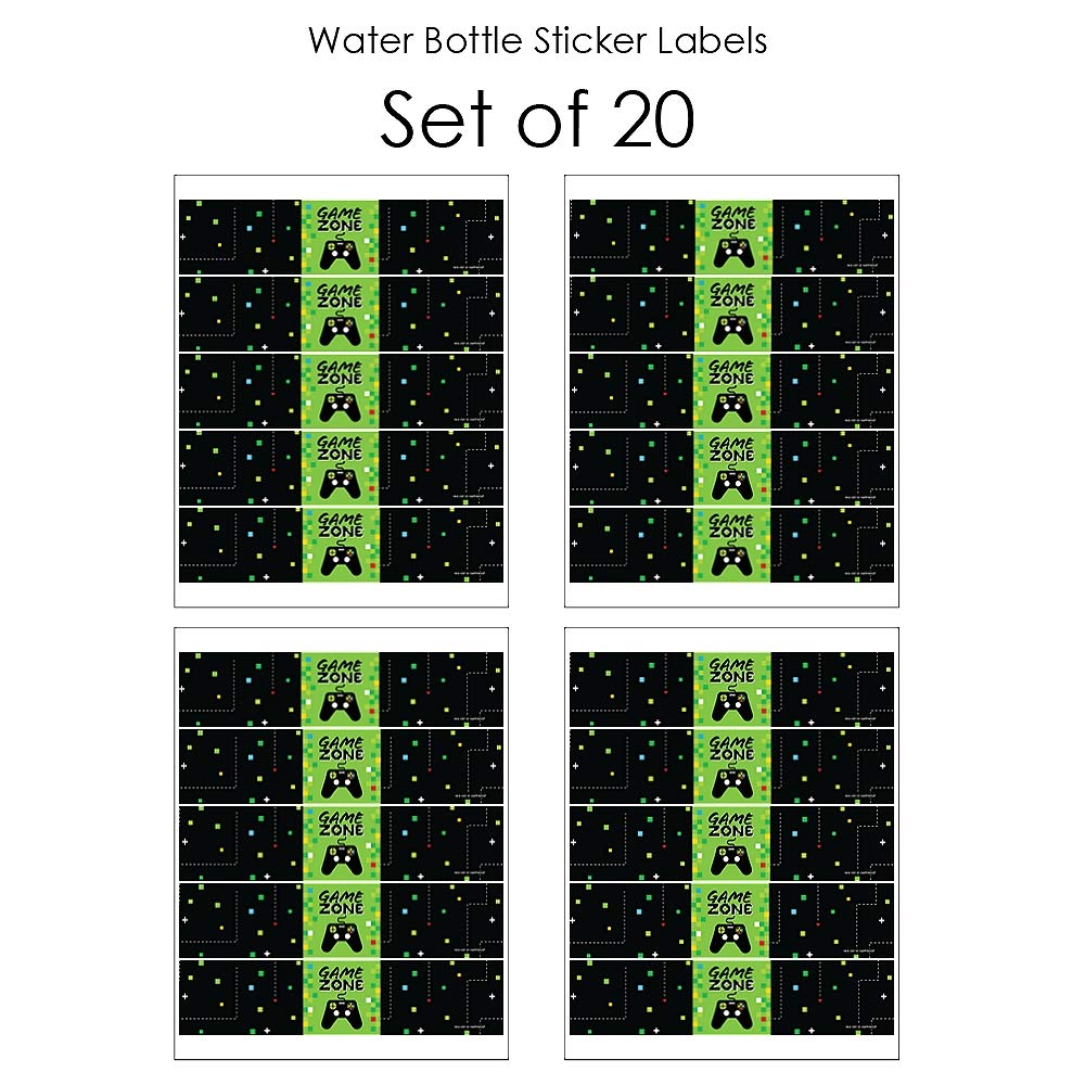 Big Dot of Happiness Video Game - Pixel Game Zone or Birthday Party Water Bottle Sticker Labels - Set of 20