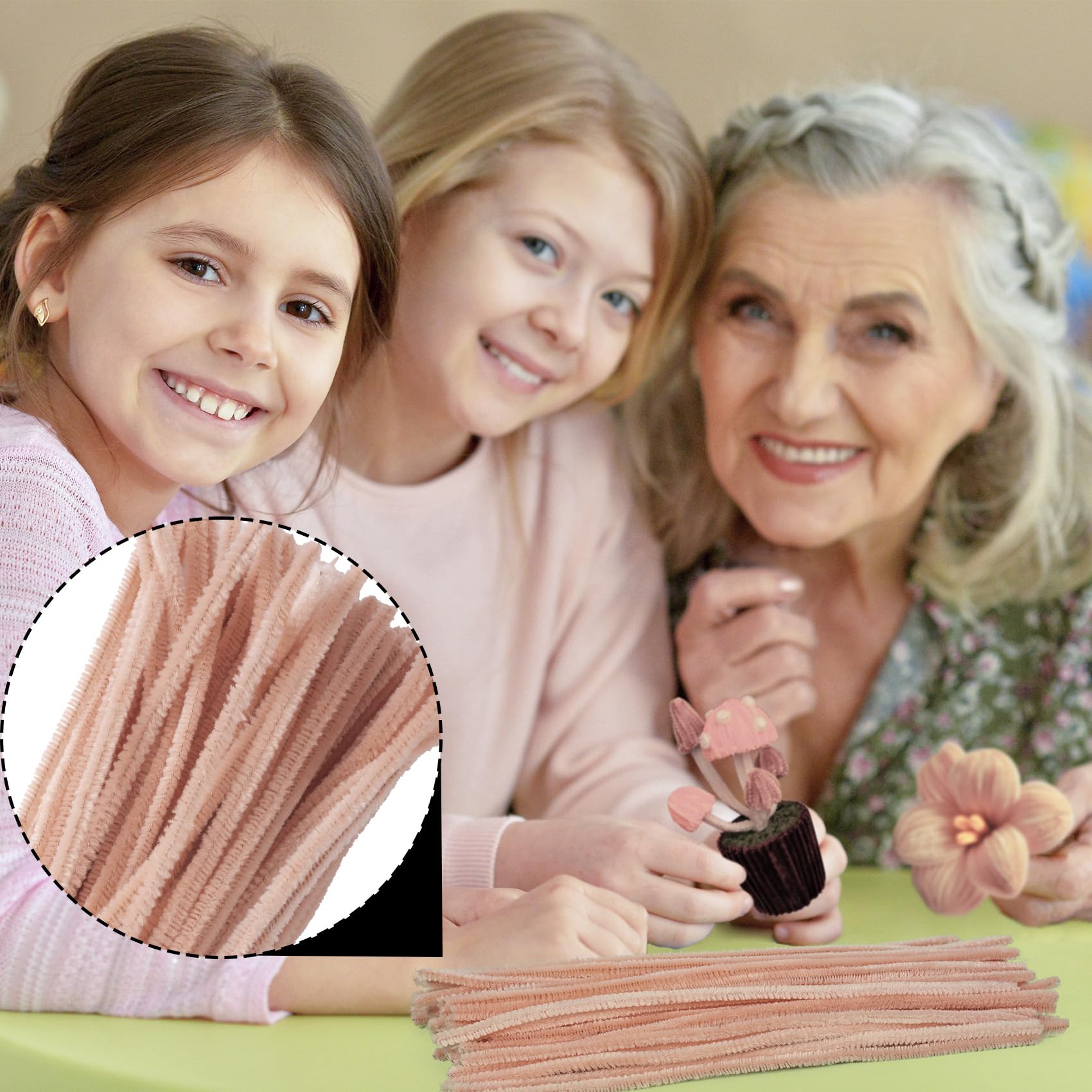 STSTR 100PCS Light Brown Pipe Cleaners, Christmas Tan Pipe Cleaners for Crafts, Solid Color Craft Supplies, Fuzzy Sticks Set for DIY Arts Crafts