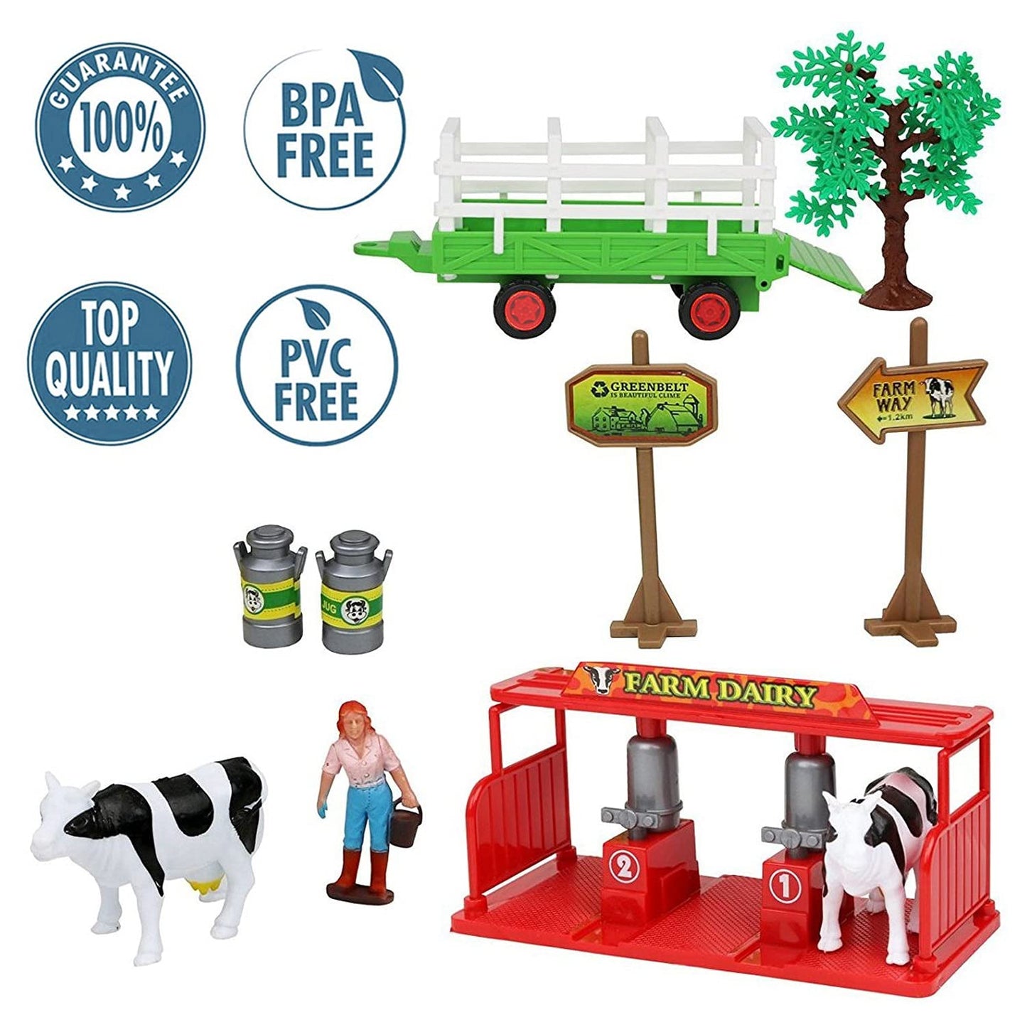 Liberty Imports Pretend Play Dairy Farming Toys Set with Farm Animals, Farmers, Figures and Accessories for Kids (23 Pieces)