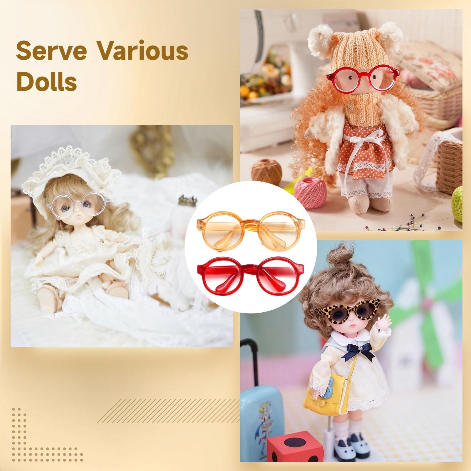 10 Pcs Doll Glasses, Mini Eyeglasses with Clear Lenses, Doll Dress Up Glasses, ABS Frame Eyewears, Colorful Fashion Accessories, Fashion Costume