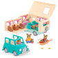 Li'l Woodzeez - 53 Pieces Happy Camper Playset with Moose Family, Detachable RV Trailer & Vehicle - Dollhouse Furniture & Accessories - Pretend Play