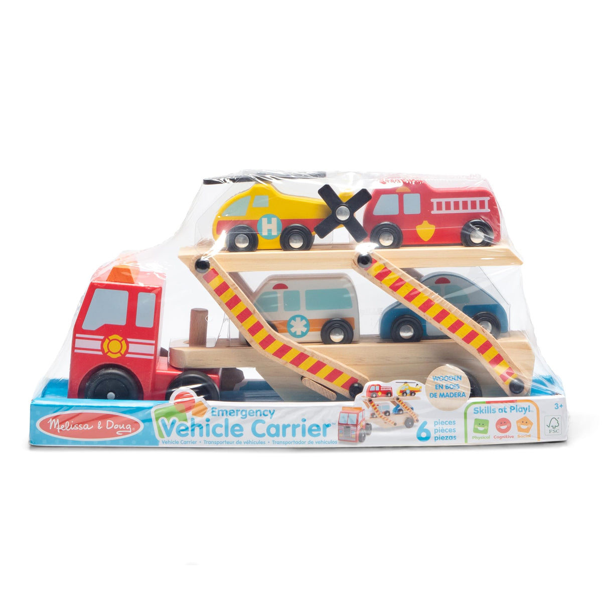 Melissa & Doug Emergency Vehicle Carrier Wooden Toy Truck & Rescue Vehicles