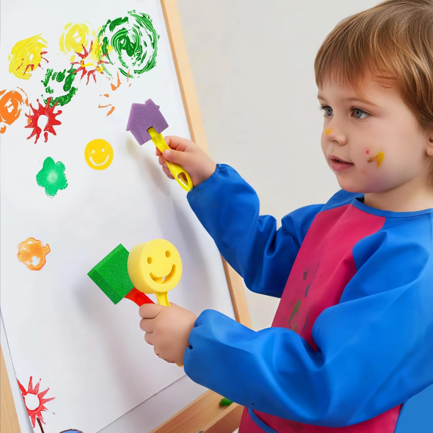 Paint Sponges for Kids,52pcs Early Learning Toddlers Sponge Paint Brushes Stamps Foam Art Craft Drawing Tools for Toddlers