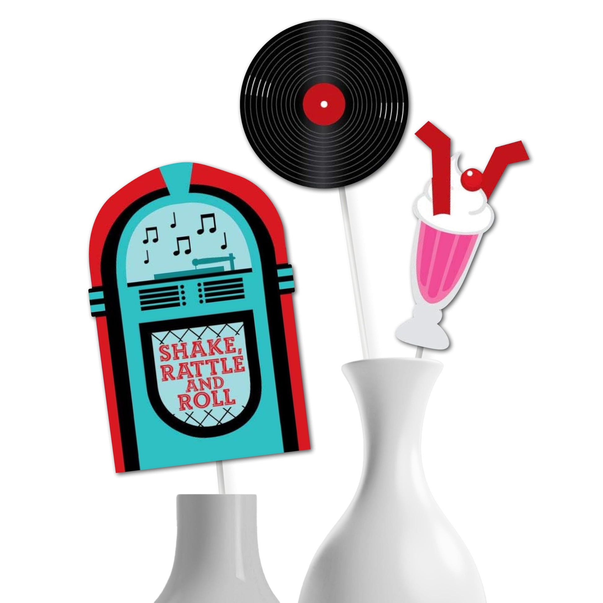 Big Dot of Happiness 50's Sock Hop - 1950s Rock N Roll Party Centerpiece Sticks - Table Toppers - Set of 15