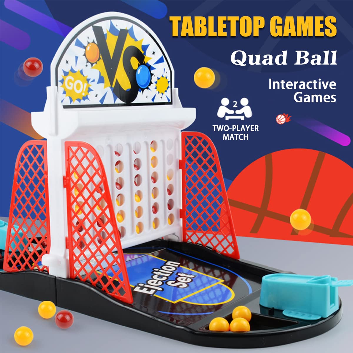 Tabletop Basketball Bouncing Ball Toy, Basketball Board Game, 2 Player Arcade Game, Indoor Fun Bouncing Pinball for Kids & Adults, Ages 3+