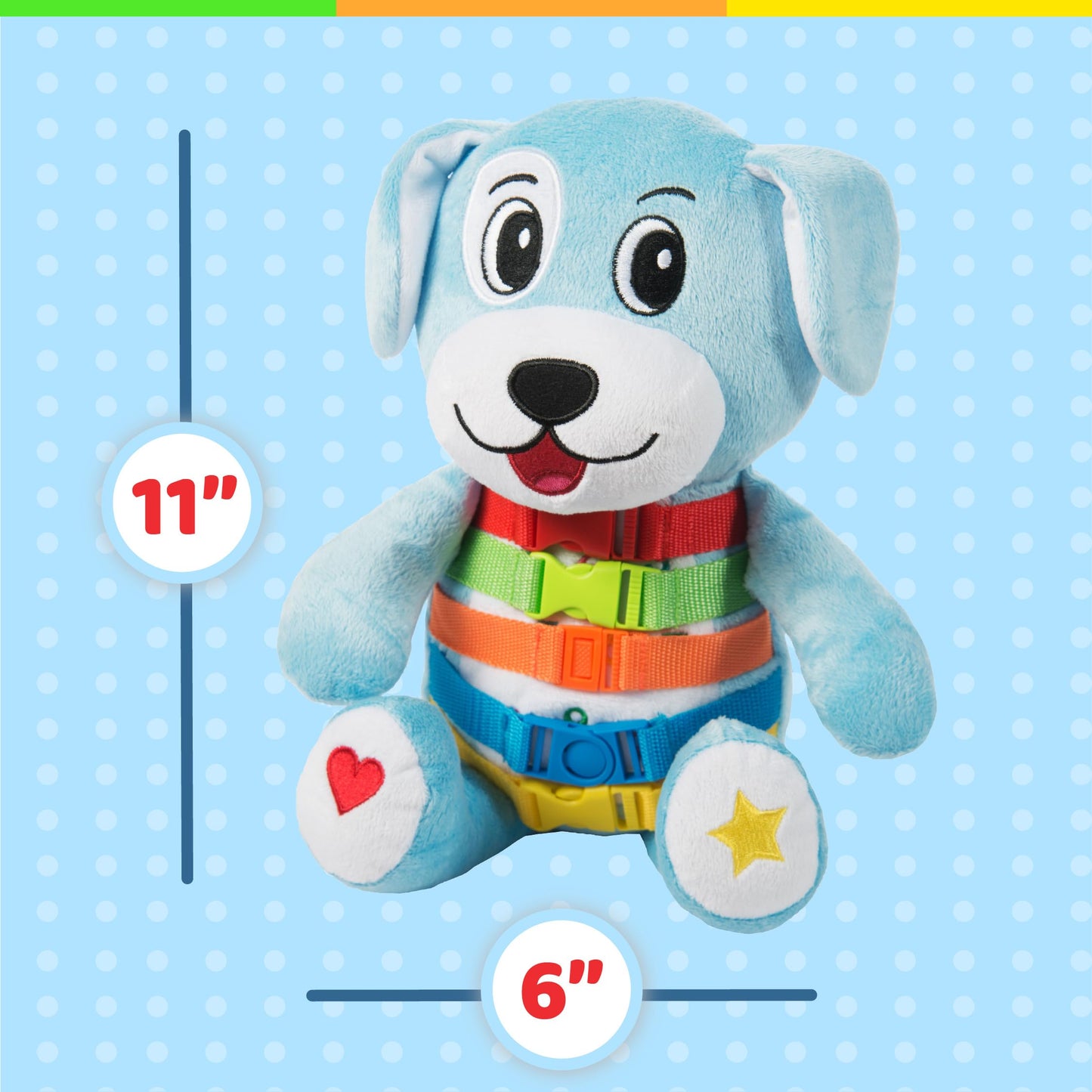 Buckle Toys Barkley Dog - Plush Animal Learning Toy - Develop Fine Motor Skills - Counting and Color Recognition Stuffed Animal - Perfect Travel