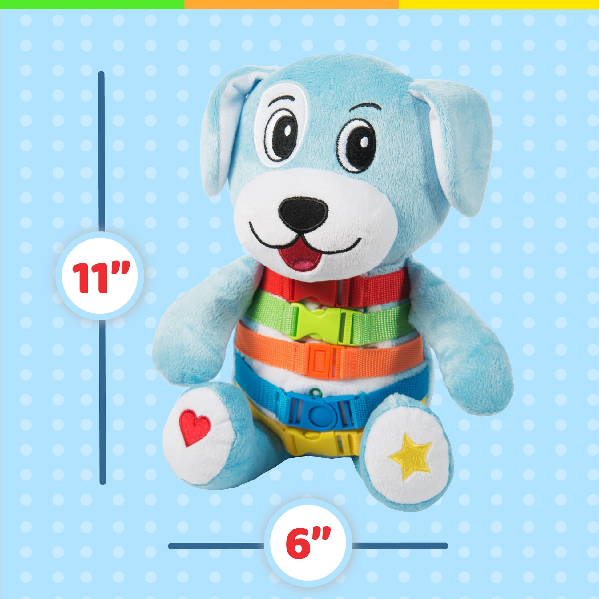Buckle Toys Barkley Dog - Plush Animal Learning Toy - Develop Fine Motor Skills - Counting and Color Recognition Stuffed Animal - Perfect Travel