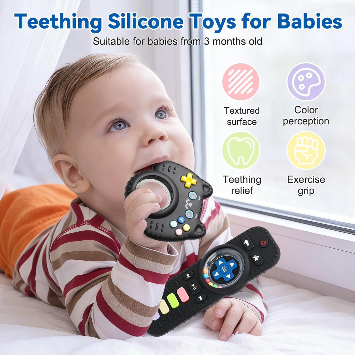 Suhunide Baby Rattles Teething Toys for Babies 3-6 Months - Remote Design.