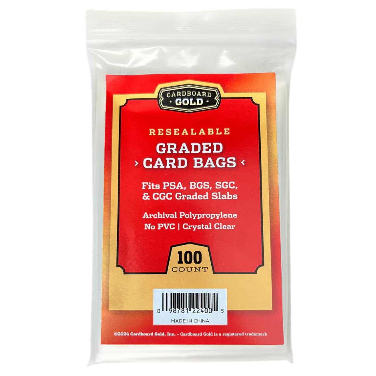 Cardboard Gold Graded Card Sleeve - Fits PSA, SGC, BGS, CGC Trading Cards - Slab Sleeves w/Adhesive Flap - Archival Safe, PVC-Free Protector Bags for