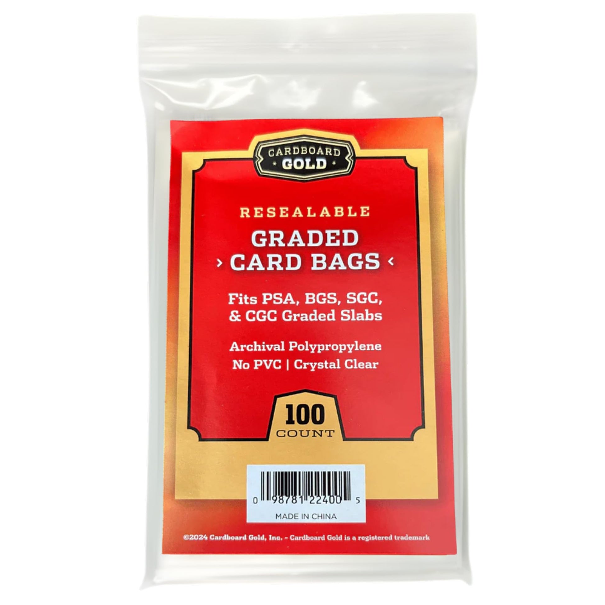 Cardboard Gold Graded Card Sleeve - Fits PSA, SGC, BGS, CGC Trading Cards - Slab Sleeves w/Adhesive Flap - Archival Safe, PVC-Free Protector Bags for