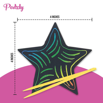 Podzly 50 Pcs Scratch Art Star Craft Kit - Magic Rainbow Color Scratch Art for Kids - DIY Star Ornament for Christmas & Easter - Art Supplies Kit