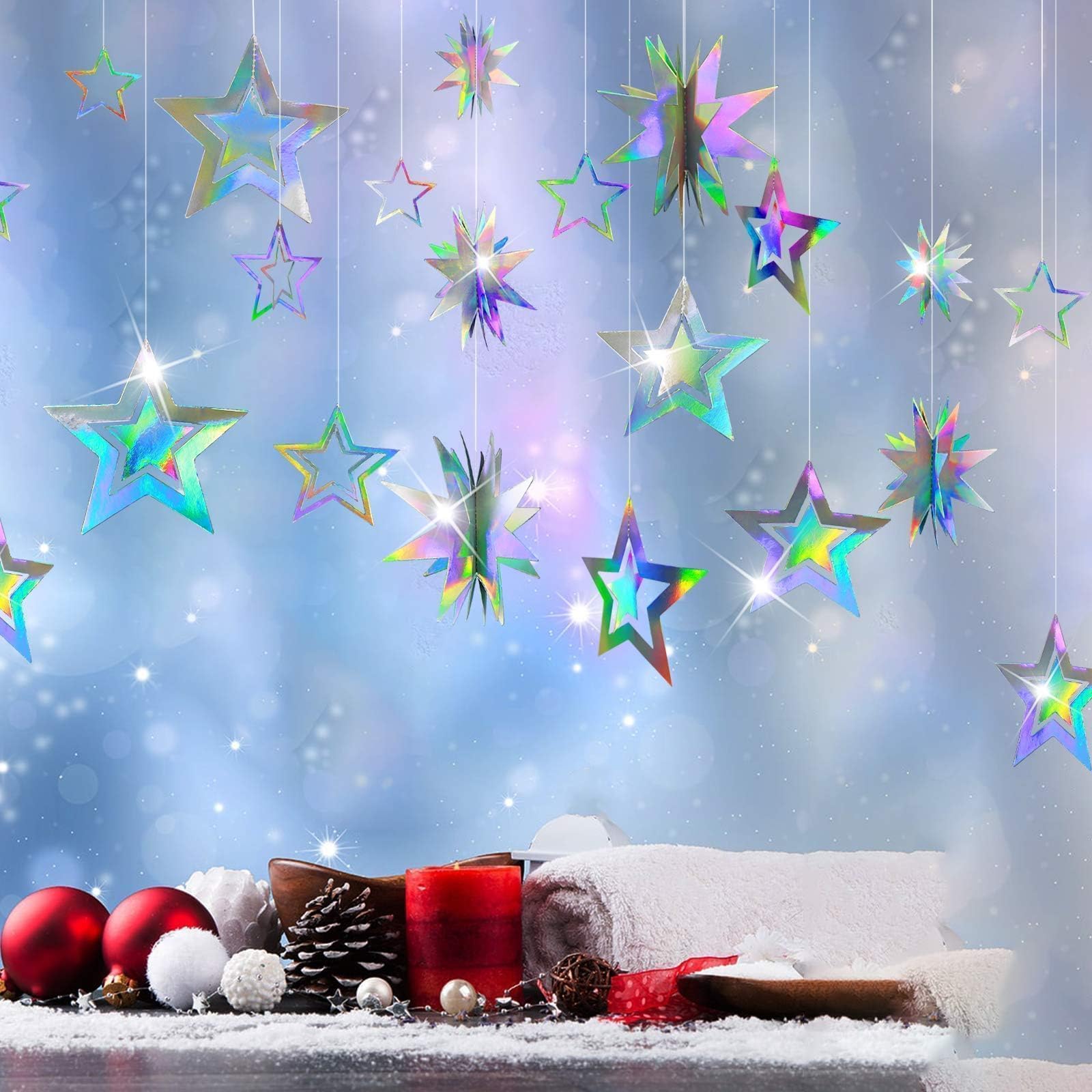 Cheerland Iridescent Star Party Decorations Holographic Hanging Stars Garlands Disco Dancing Queen Galaxy Space Birthday Decorations Twinkle Star