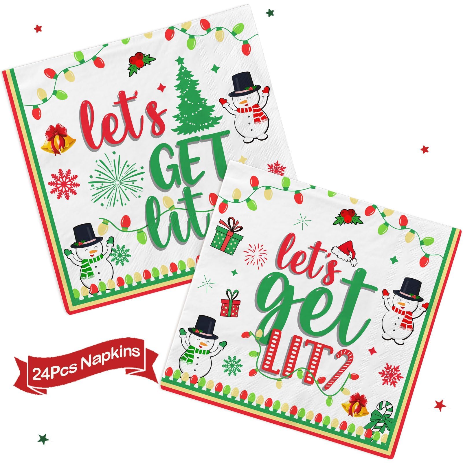 122 Pcs Let's Get Lit Christmas Party Decorations Christmas Party Supplies Tableware Set Let's Get Lit Plates and Napkins Tableware for Friendsmas
