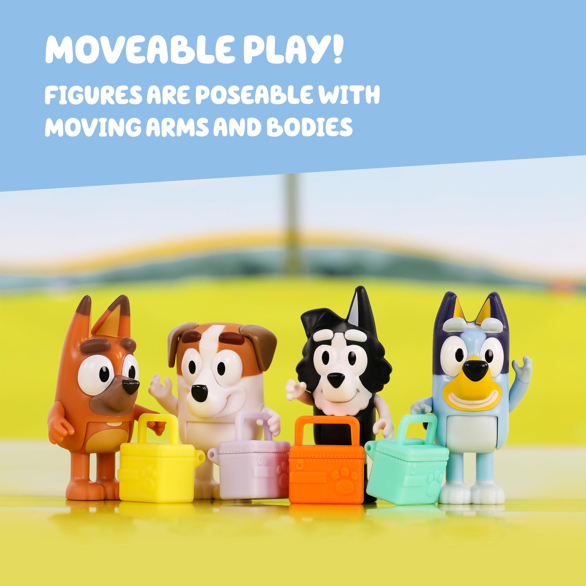 Bluey School Mates Figurine Toys Pack of 4, Articulated Jack, Pretzel, and Mackenzie Character Toys with Lunch Boxes, Action Figures for Kids Ages 3+