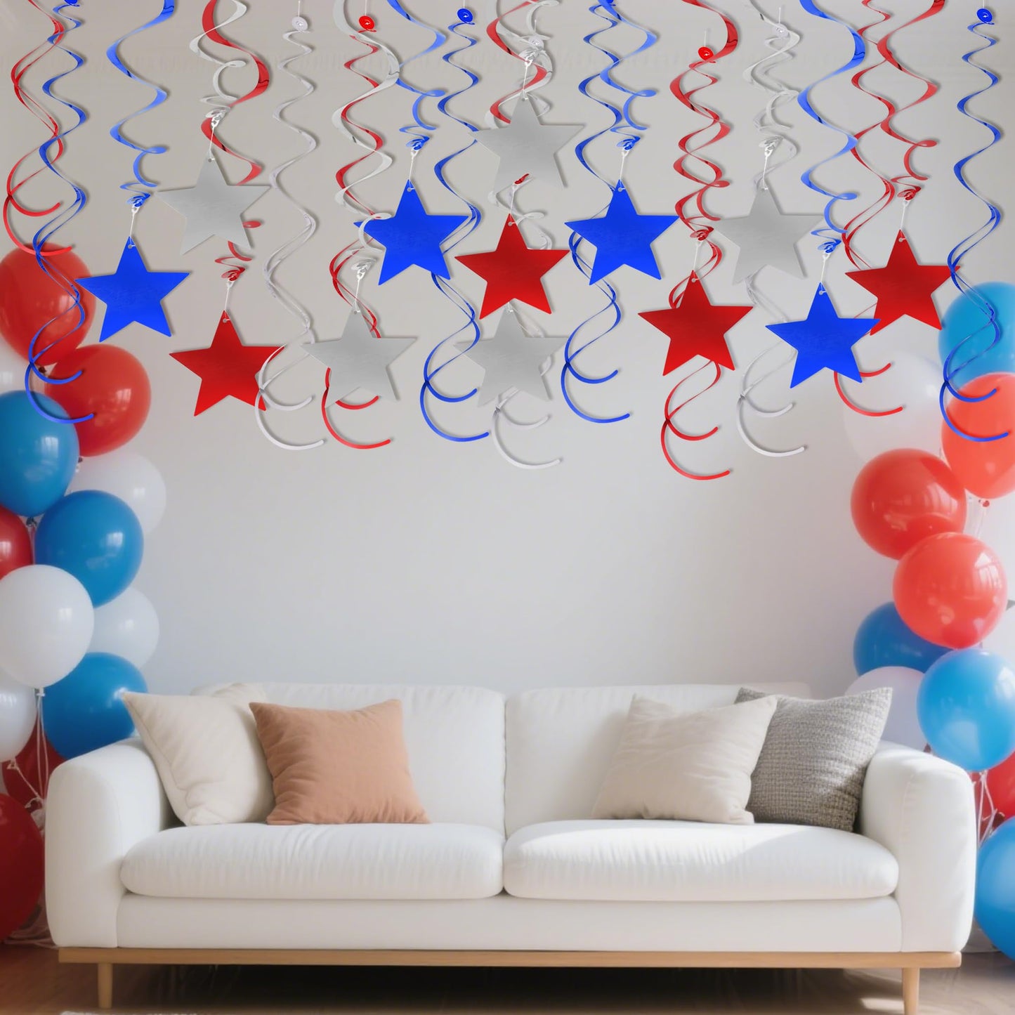 jiebor 30Pcs Red White and Blue Streamers Decorations Star Swirl Garland Banner Hanging for Memorial Day 4th Of July Independence Day Labor Day Home