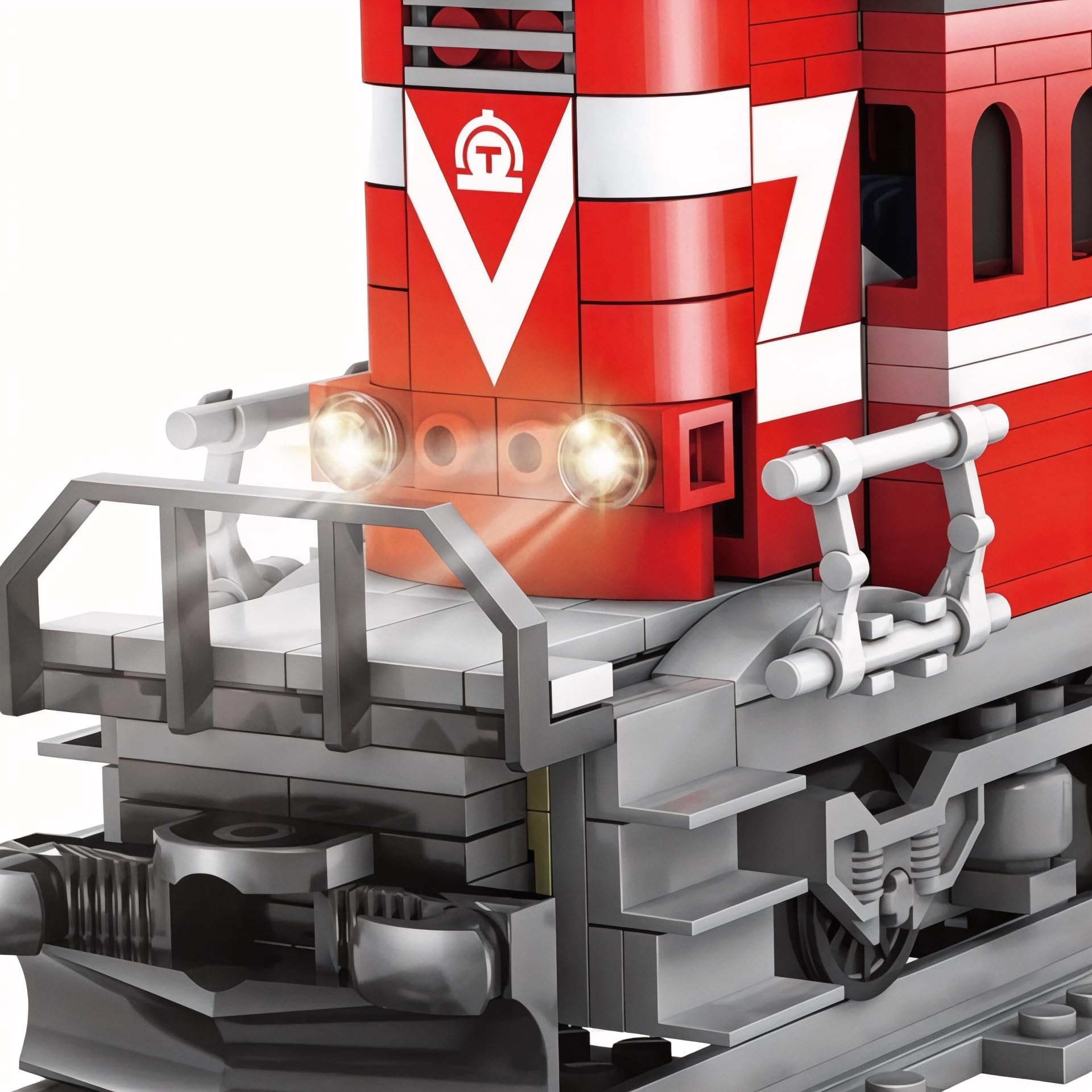 General Jim's Red Diesel Cargo Train Building Blocks Set - 1000+ Piece City Series with Automatic Running System, Railway Tracks, and Truck - L Gauge