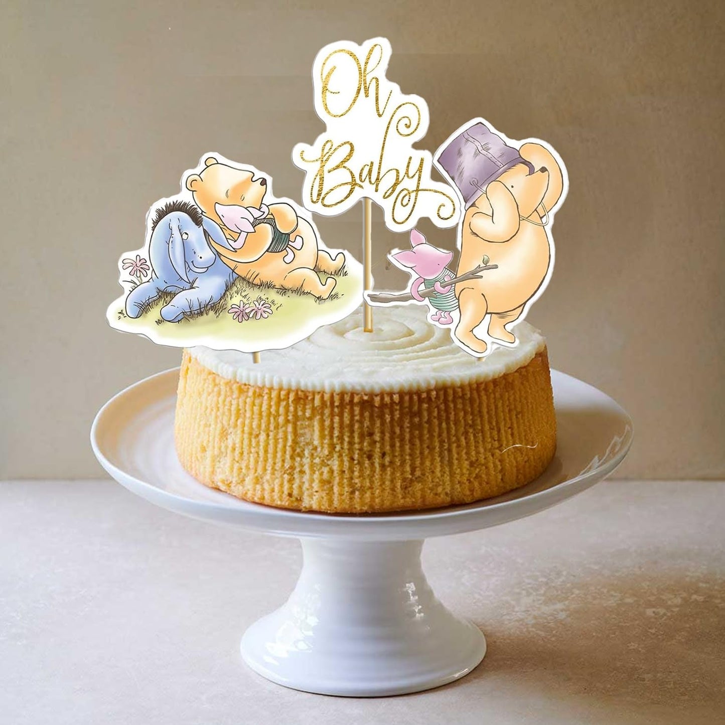 16PCS Classic Winnie Centerpieces - Baby Shower Decorations, Table Toppers on Sticks, Cutouts for Winnie Birthday Party Supplies