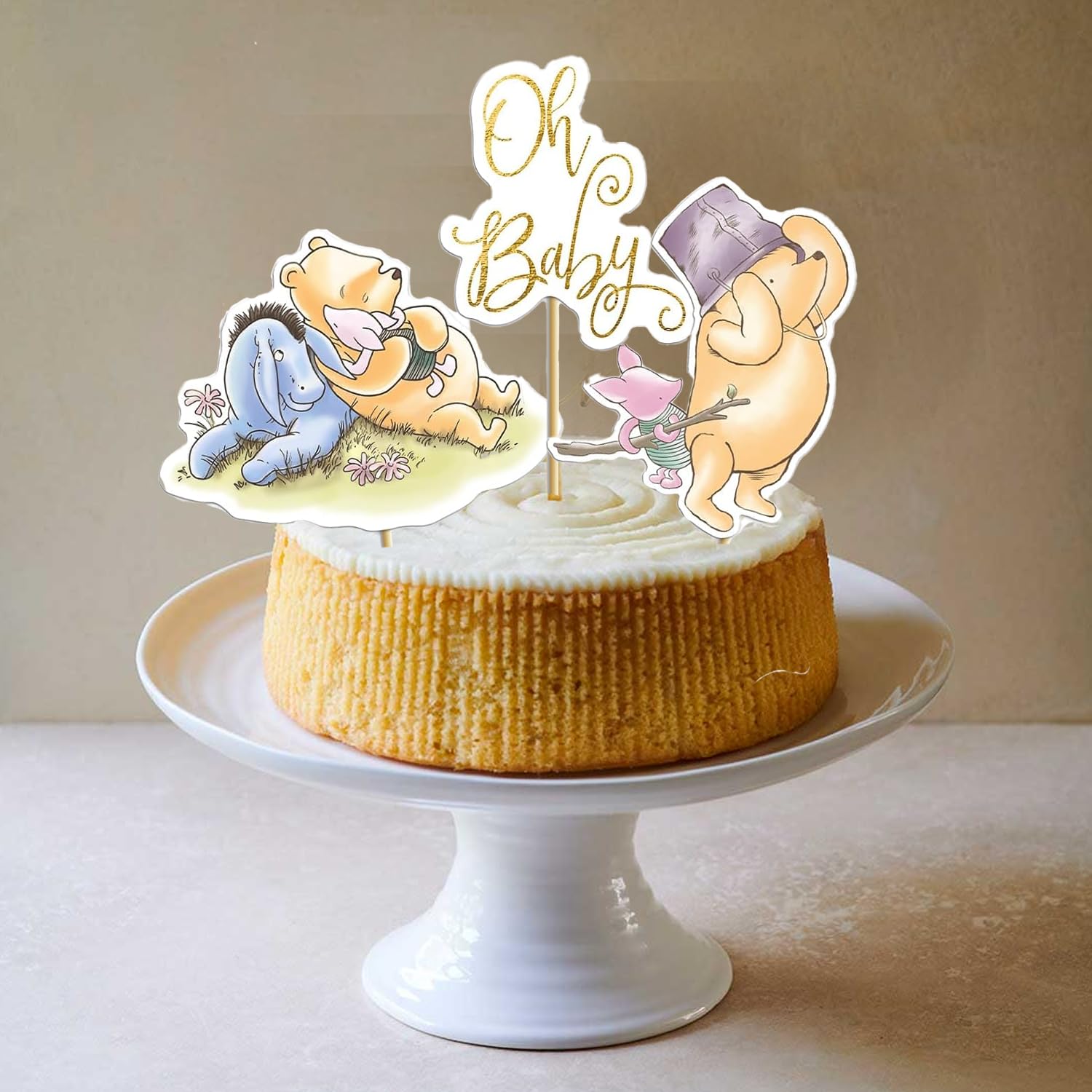 16PCS Classic Winnie Centerpieces - Baby Shower Decorations, Table Toppers on Sticks, Cutouts for Winnie Birthday Party Supplies