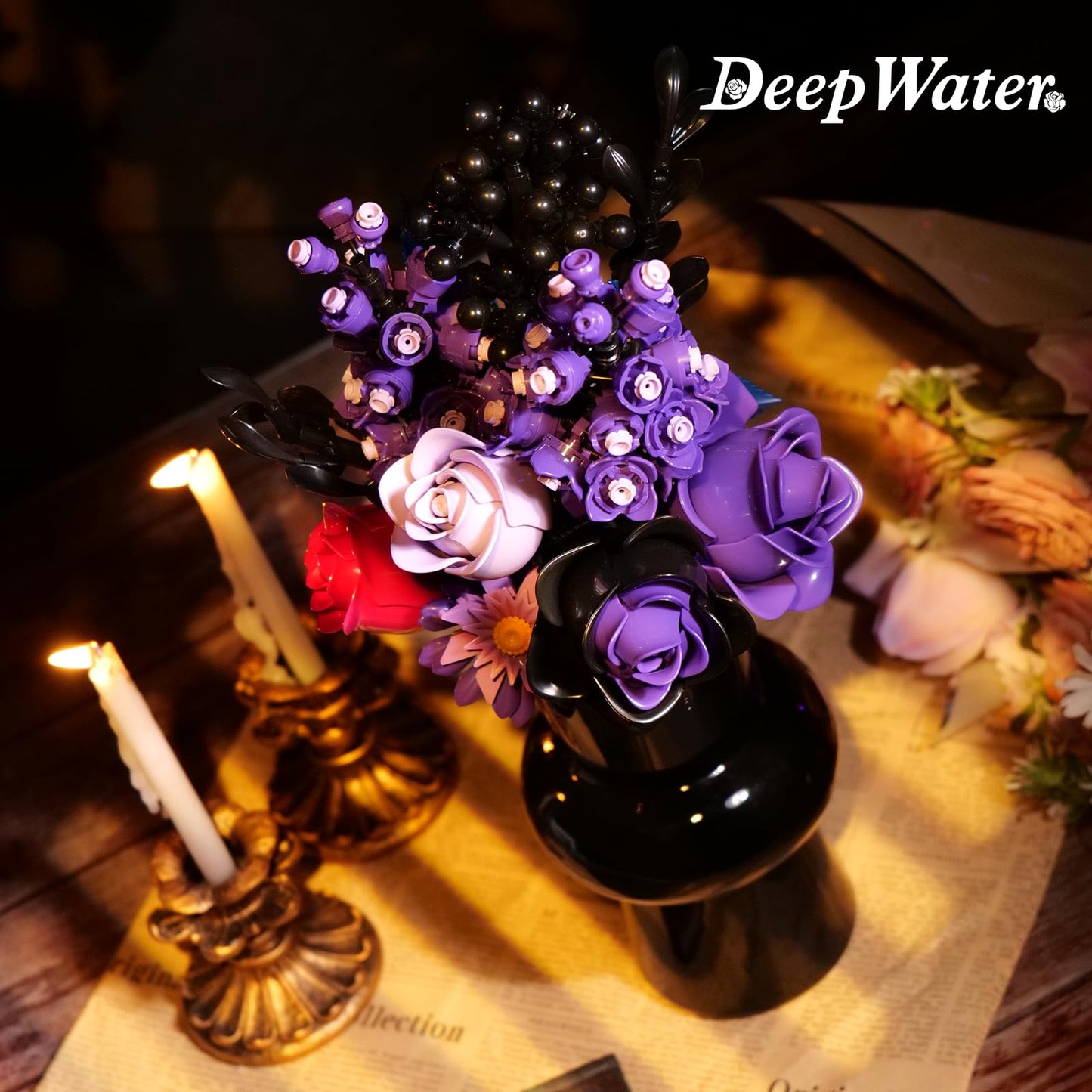 GXJTYYBS Ideas Halloween Purple Flowers Gothic Rose, Compatible with Major Brands Flowers Gift for Adults Women Girls Home Botanical Decoration