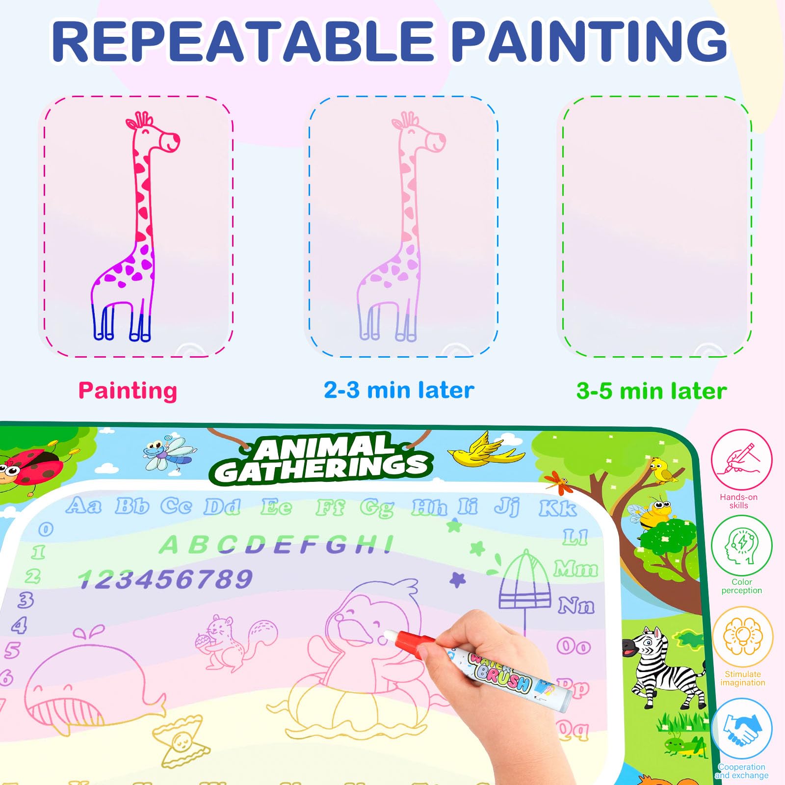 Doodle Pad for Toddlers 1-3, 40 X 27 Inch Extra Large Water Painting Drawing Color Doodle Mat, Educational Toys for 3+ Year Old, Toddler Toys for Age