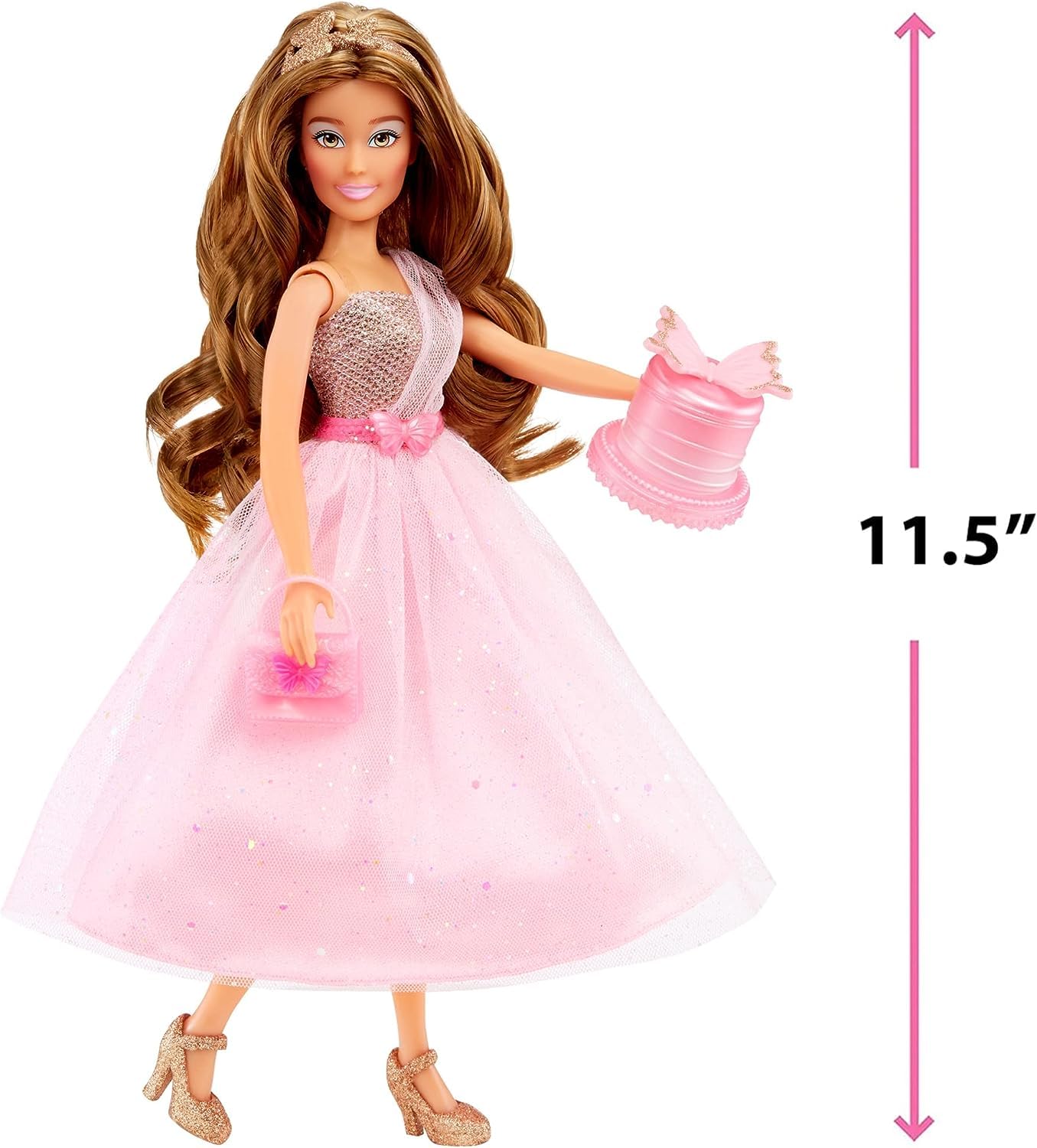 MGA Entertainment Dream Ella Let's Celebrate Doll DreamElla, Pink & Gold Glitter Butterfly Confetti Unboxing 11.5" Brunette Party Fashion Doll + 5