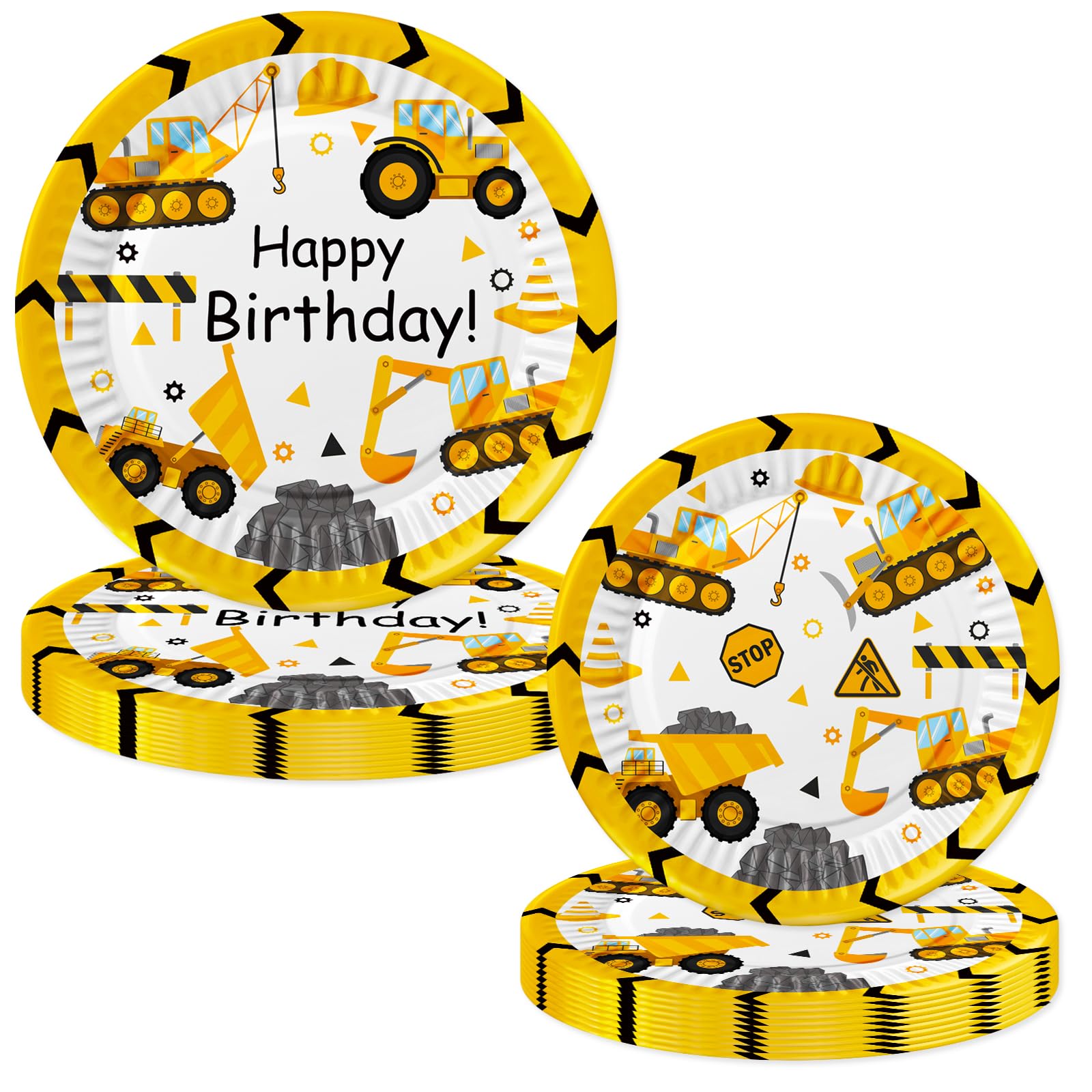 80 Pcs Construction Party Supplies Construction Disposable Paper Dinner Plates Napkins Forks Dinnerware for Dump Truck Theme Baby Shower 1st 2nd 3rd
