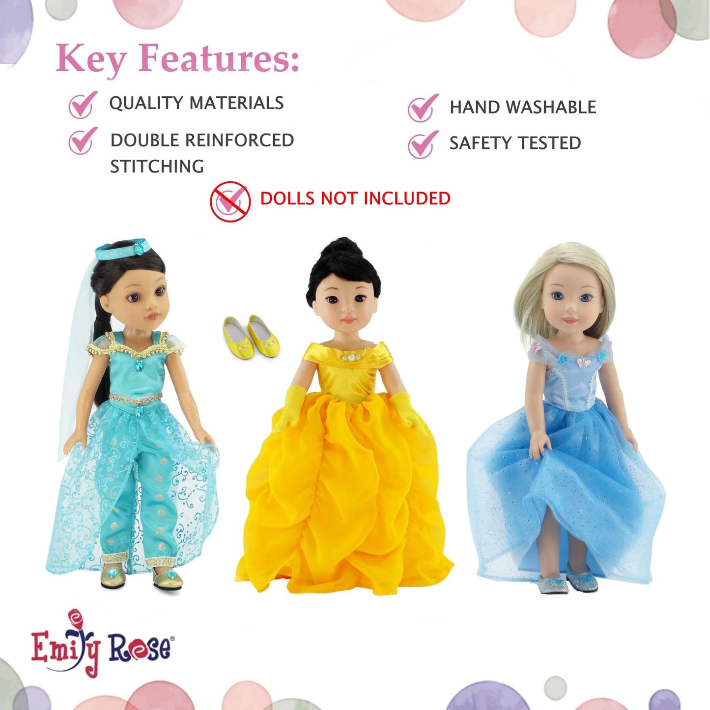 Emily Rose 14 Inch Doll Princess Clothes 9-PC Value Bundle | 3 Complete Outfits with Shoes | Compatible with Glitter Girls and Wellie Wishers Dolls |