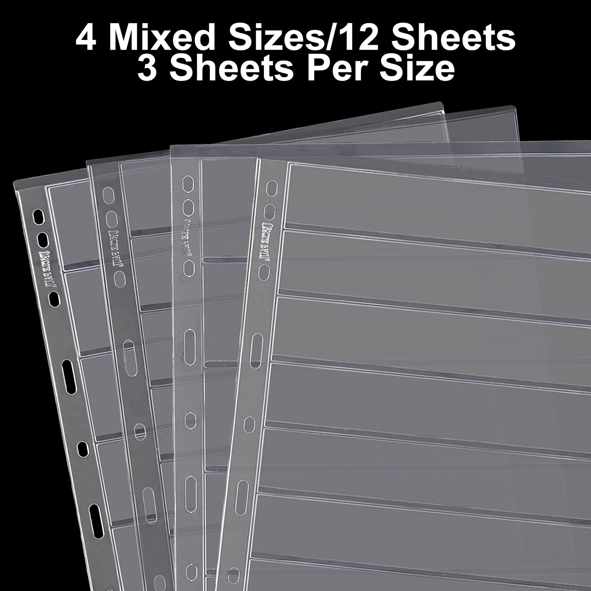 Stamp Collection Inserts - Collector Stamp Album 12 Sheets with 4 Mixed Sizes Single Side for Stamp Collection Binder Kit IS02MX112