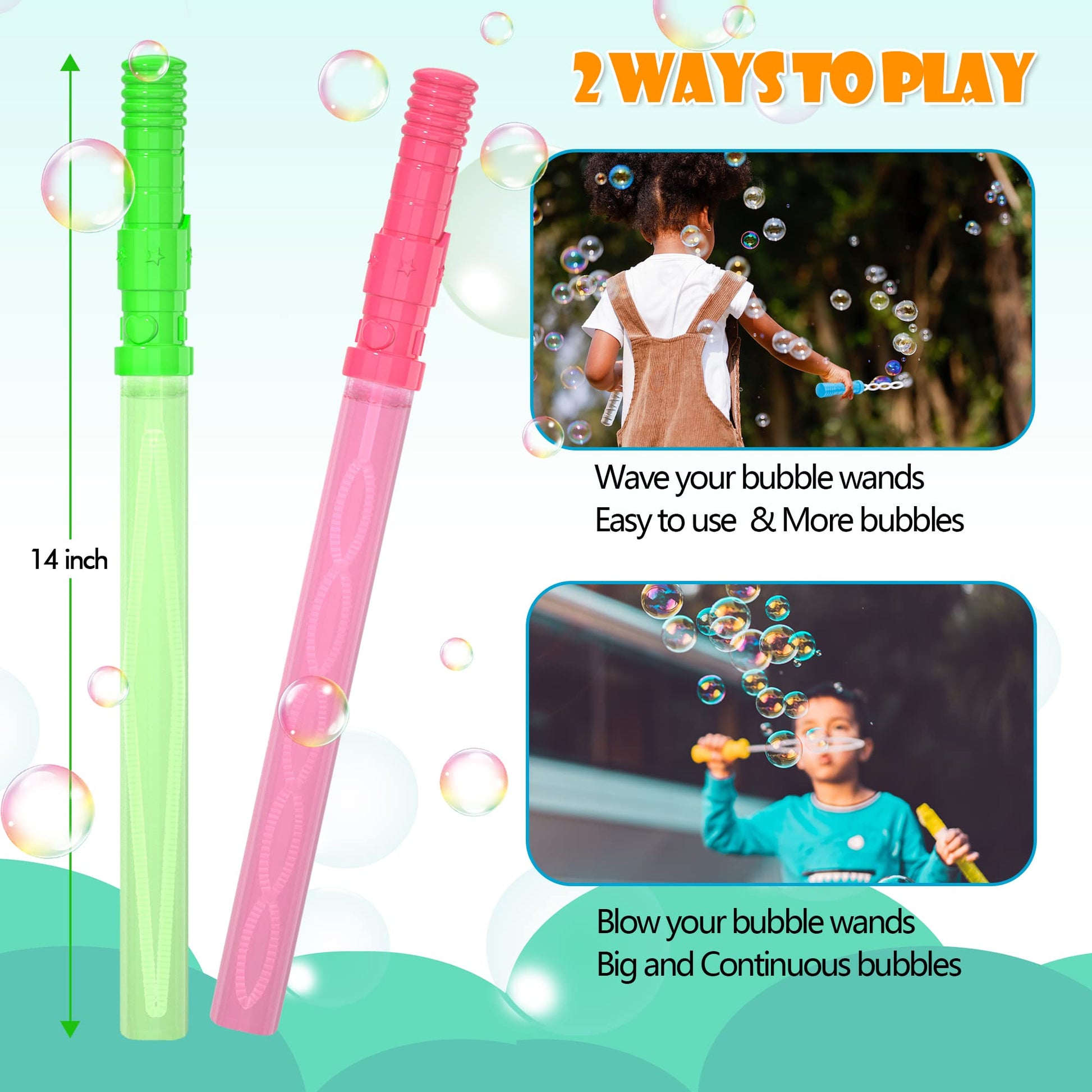 Inscraft 30 Pack 14’’ Big Bubble Wands, 8 Colors Bulk for Summer Toy, Outdoor / Indoor Activity Use, Easter, Birthday, Graduation, Shower, Bubbles