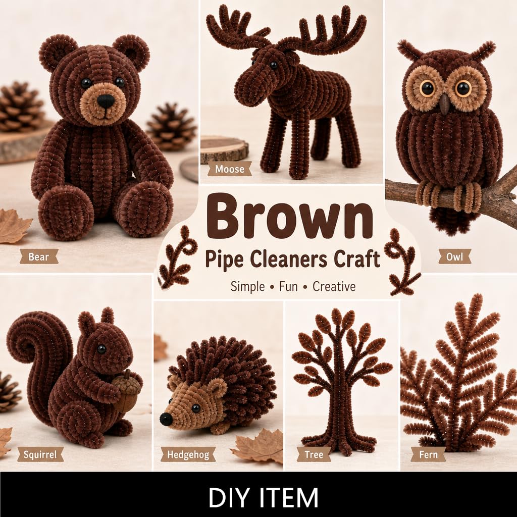 Brown Pipe Cleaners Chenille Stems(100 Pack) for DIY Art Craft Decorations Creative 12 inch