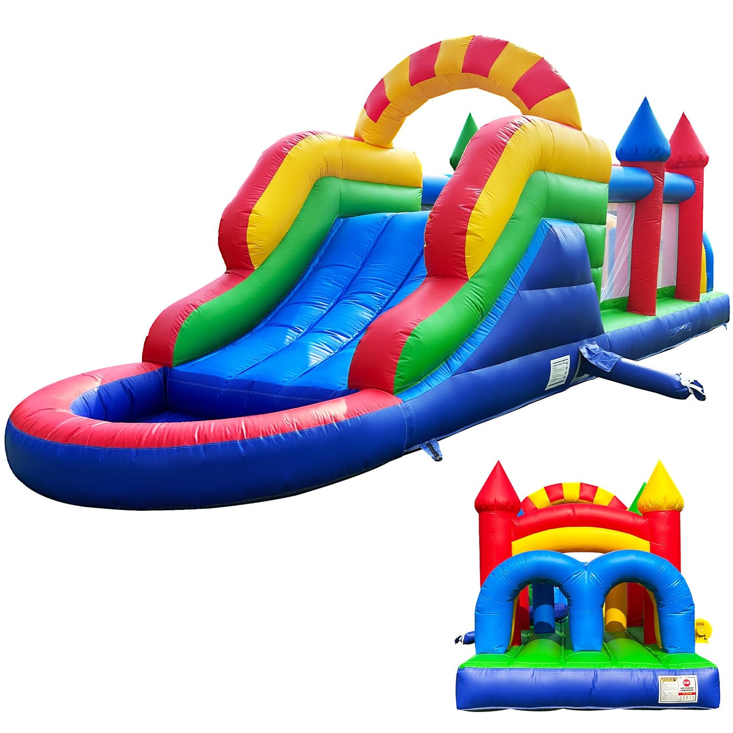 GR8FUN 26FT Inflatable Obstacle Course, Castle Bounce House with Blower, PVC Inflatable Obstacle Course with Tunnel & Slide, Jumping Bouncer for Home