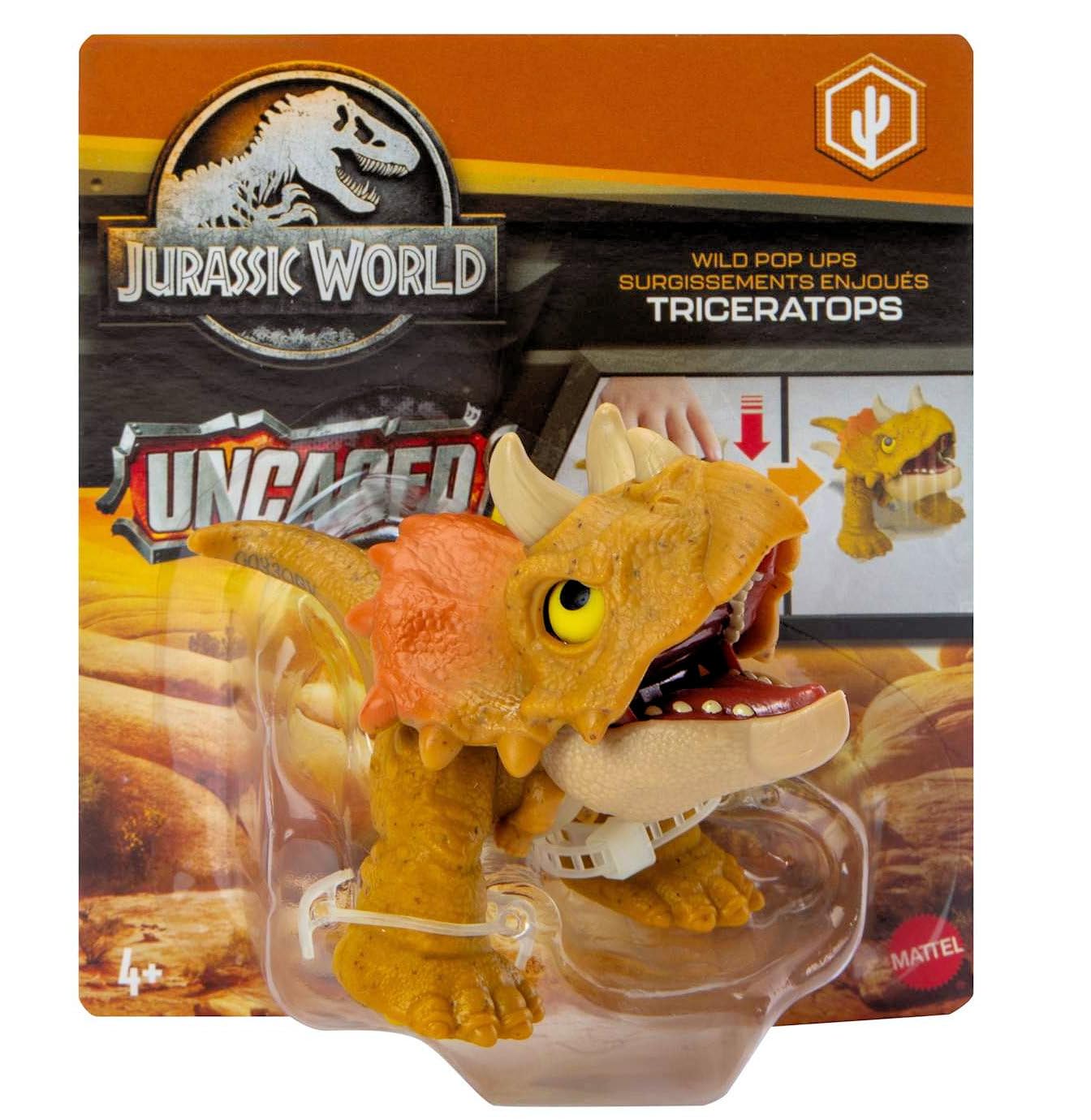 Jurassic World 2023 Wild Pop Ups Uncaged Set of 4 Figures (Triceratops, Indoraptor, Giganotosaurus, Parasaurolophus) from HJB51-956E Release