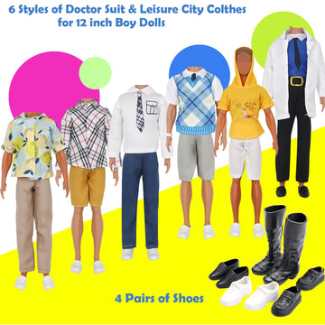 ZTWEDEN 71Pcs Doll Clothes & Accessories for 12 Inch Boy & Girl Dolls - Pet Care Set Includes 25 Wear Clothes, Shirts, Jeans, Suits, Shoes, Pet Doctor