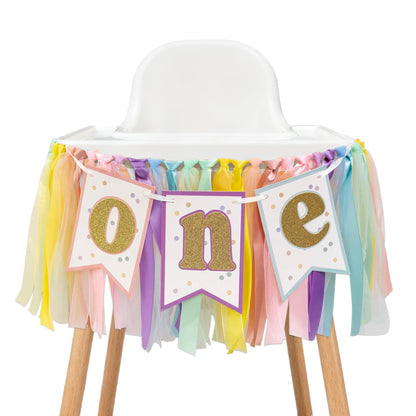 Pastel Rainbow High Chair Banner 1st Birthday