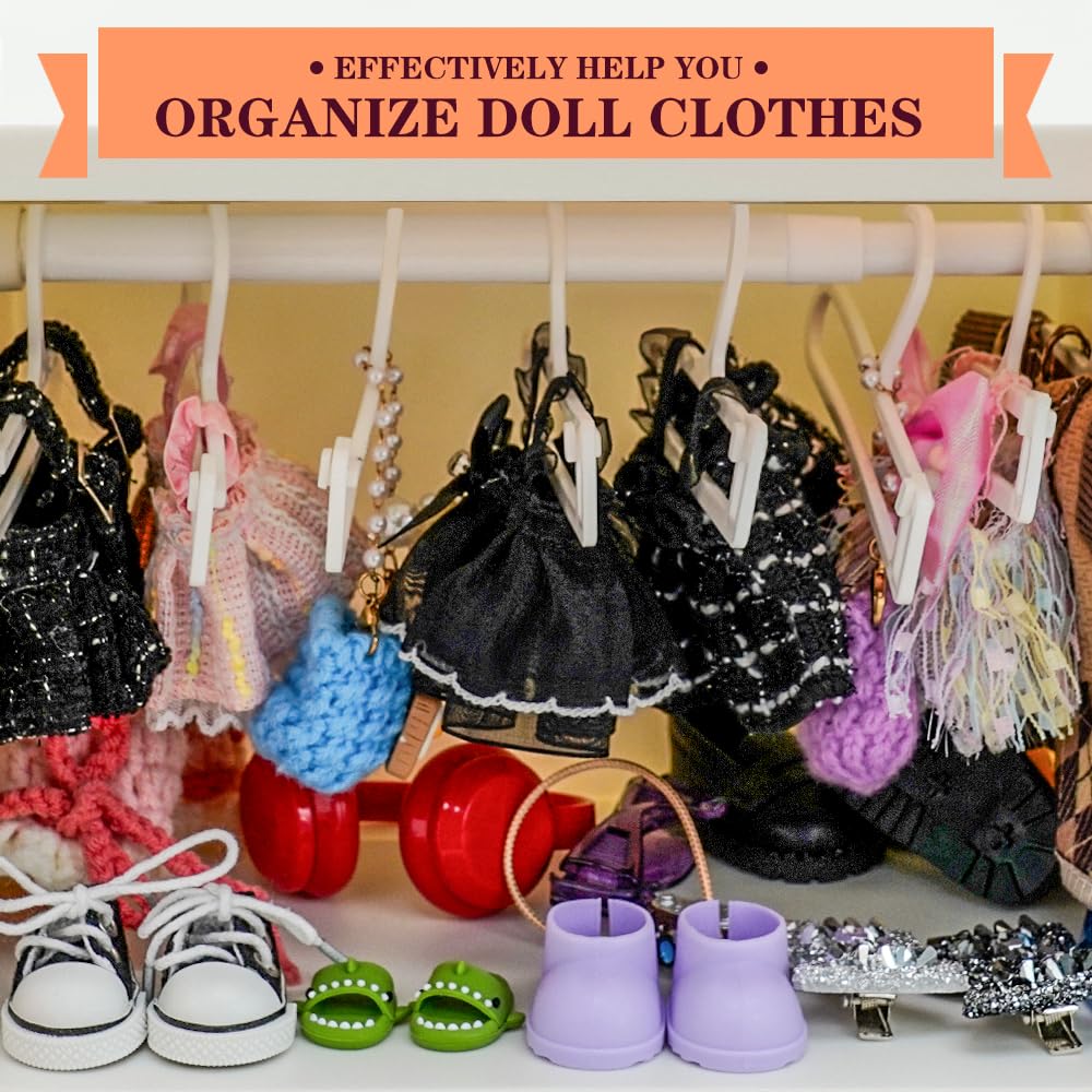 Bofiyma Foldable Doll Wardrobe Storage Compatible with Labubu - Complete Display Kit with 15 Hangers, Rod & 4 Stands - Sliding Door Organizer with Top