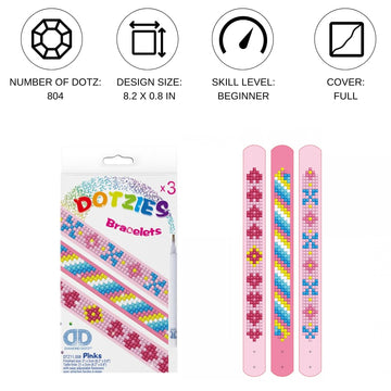 DIAMOND DOTZ Kits Dotzies - Pinks, Diamond Art Bracelet Making Kit Adults, DIY Bracelet Kit, Diamond Painting Bracelet Kit for Adults, Bracelet Making