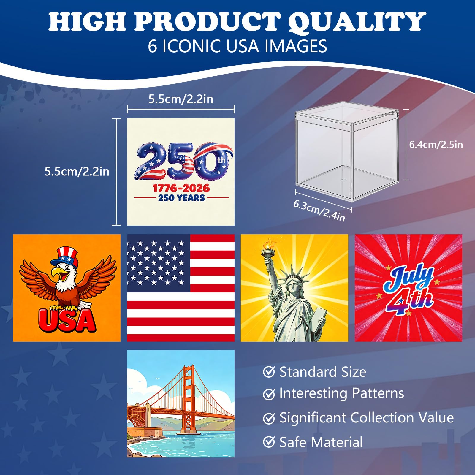 ZeeChan 250th Anniversary Cube Puzzle, USA Patriotic 3x3 Brain Teaser Toy with Acrylic Display Case | 4th of July Independence Day Gift & Decor |