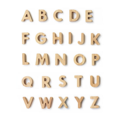 Wee Gallery Bamboo Alphabet, Natural Wood Blocks, Sensory Learning Toy, Wooden Alphabet Toys, 26 Large Letters for Toddler, Preschool Age Kids, Boy or