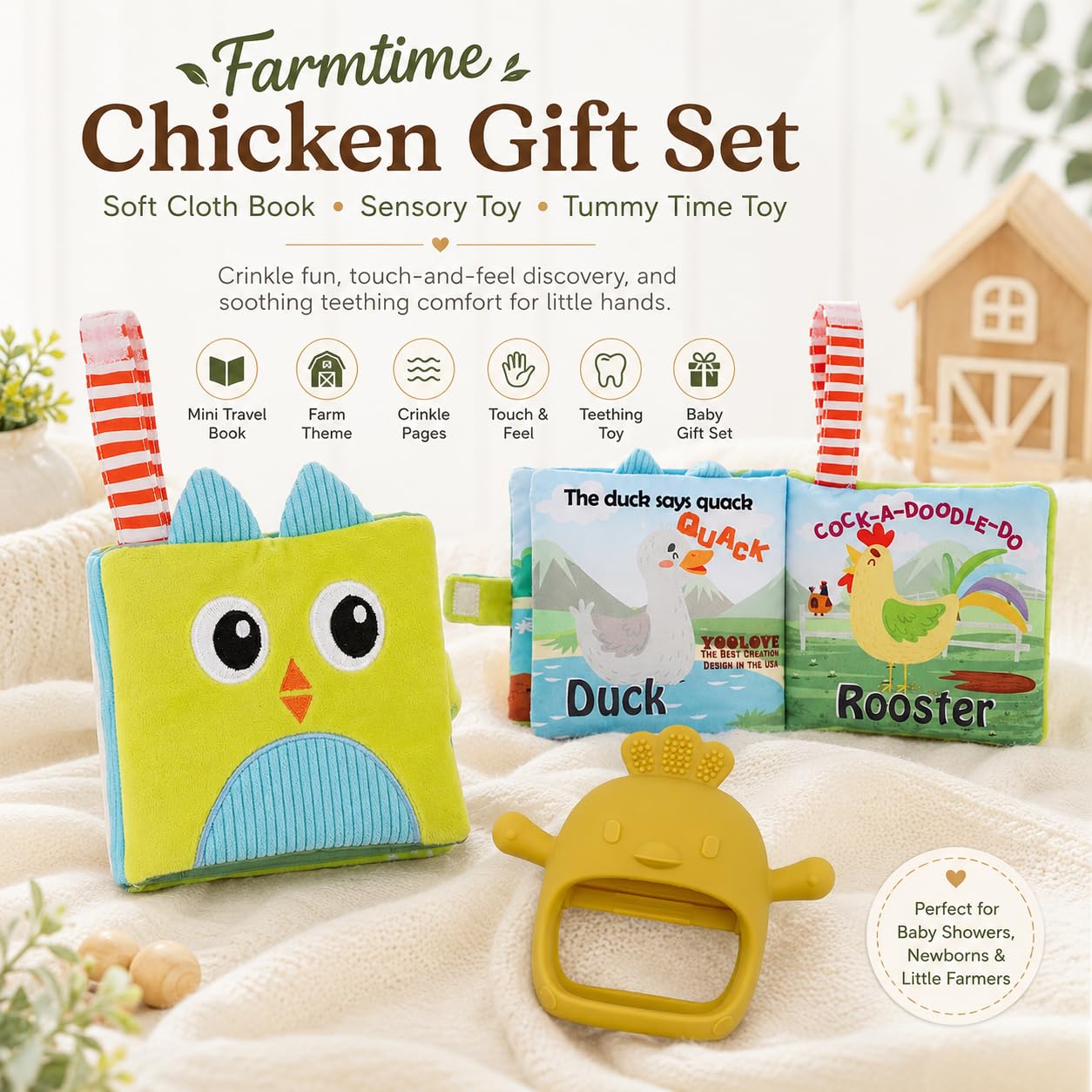 Bebe Mondo Touch & Feel Cloth Crinkle Books for Babies Infant,Baby Books Toys 0-3-6-12-18 Months,Christmas Shower Baby Gifts,High
