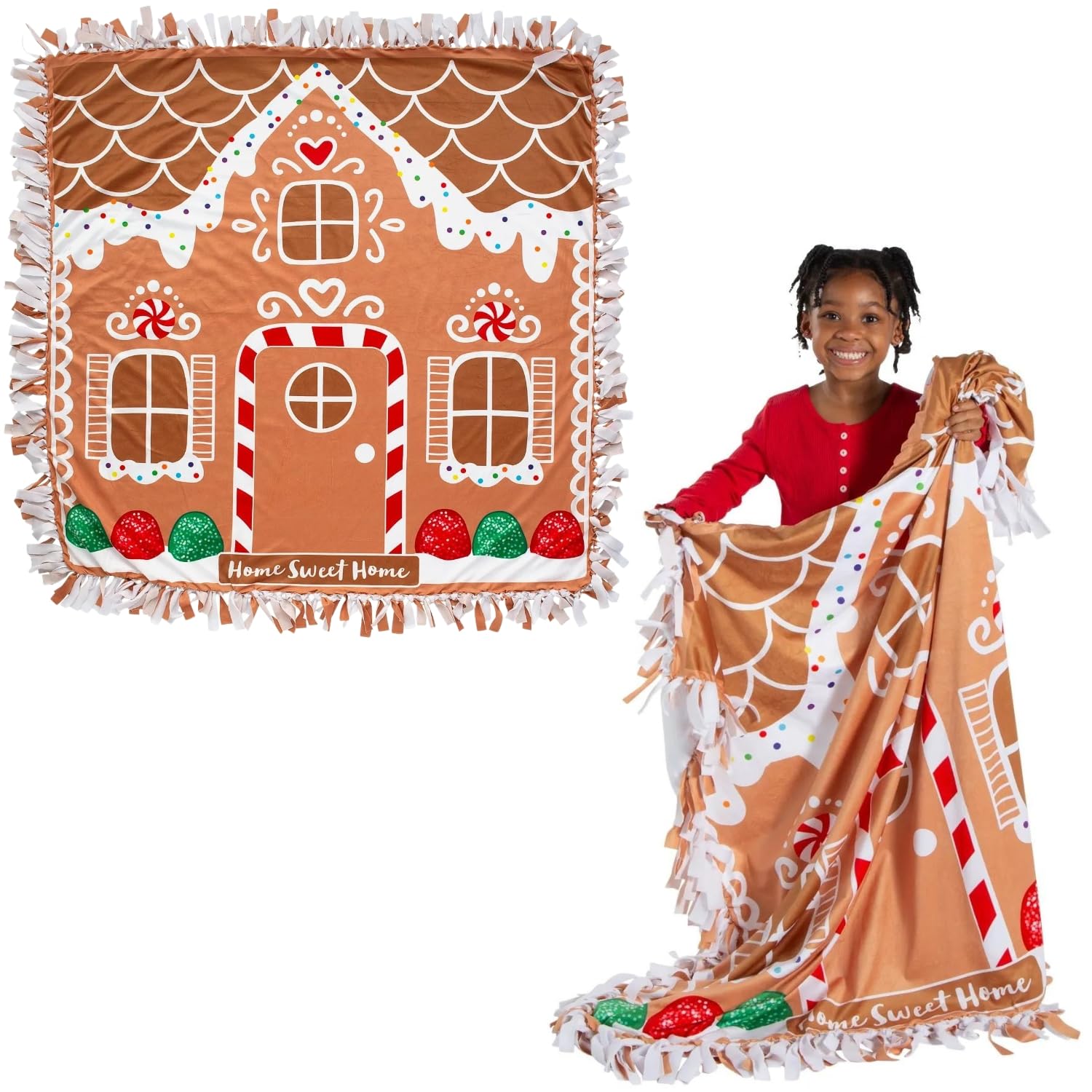 Fun Express 54" x 54" Gingerbread House Fleece Tied Throw Craft Kit - Makes 1
