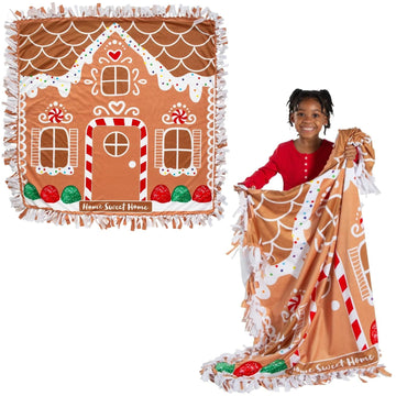 Fun Express 54" x 54" Gingerbread House Fleece Tied Throw Craft Kit - Makes 1