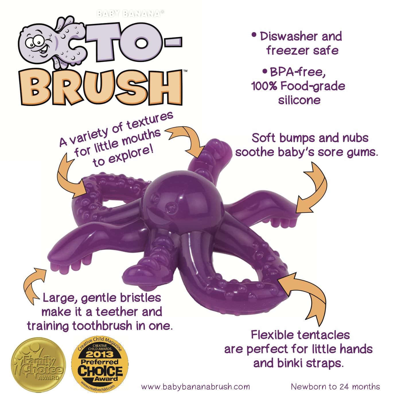 Baby Banana® Octopus Infant Toothbrush Teether, Pop Fidget Toy, Tactile Stimulator, Chewable Oral Sensory Therapy for Neurodivergent Population, OT