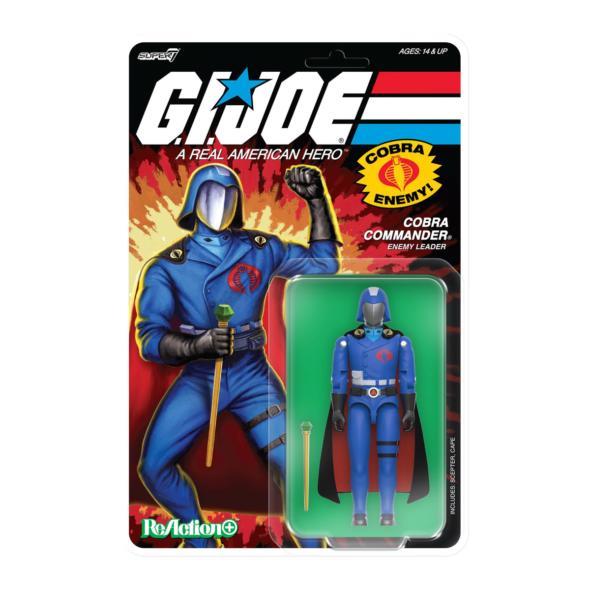 Super7 Reaction+ G.I. Joe Cobra Commander (Movie, Black Cape) - 3.75" G.I. Joe Action Figure with Accessories - Classic Cartoon Collectibles and Retro