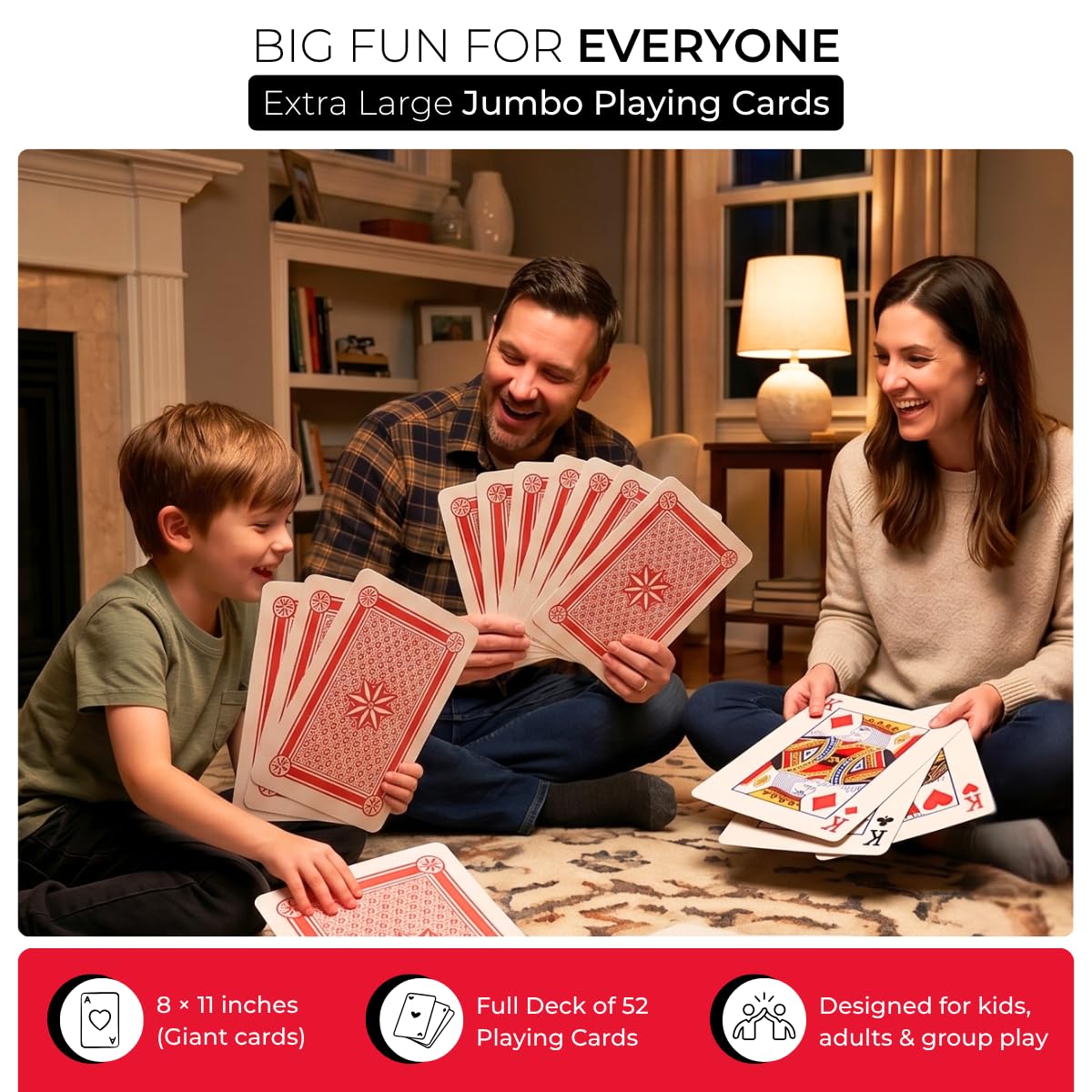 Kangaroo Extra Large Jumbo Size Playing Cards 8 x 11 Inch - Giant Deck of 52 Large Card for Kids & Adults - Fun Educational Card Games for Kids