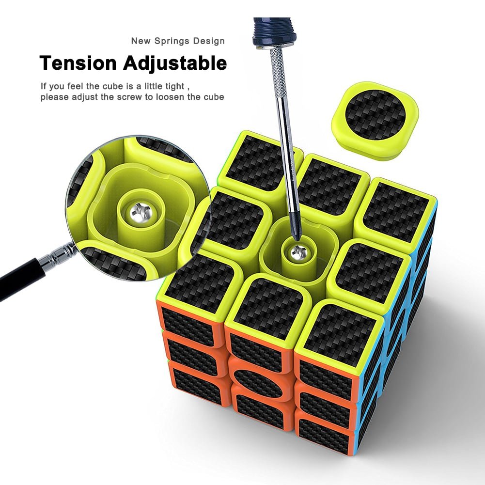 CFMOUR Original Speed Cube 3x3x3 Magic Carbon Fiber Sticker Smooth Cube, Enhanced Version Black - Pack of 2