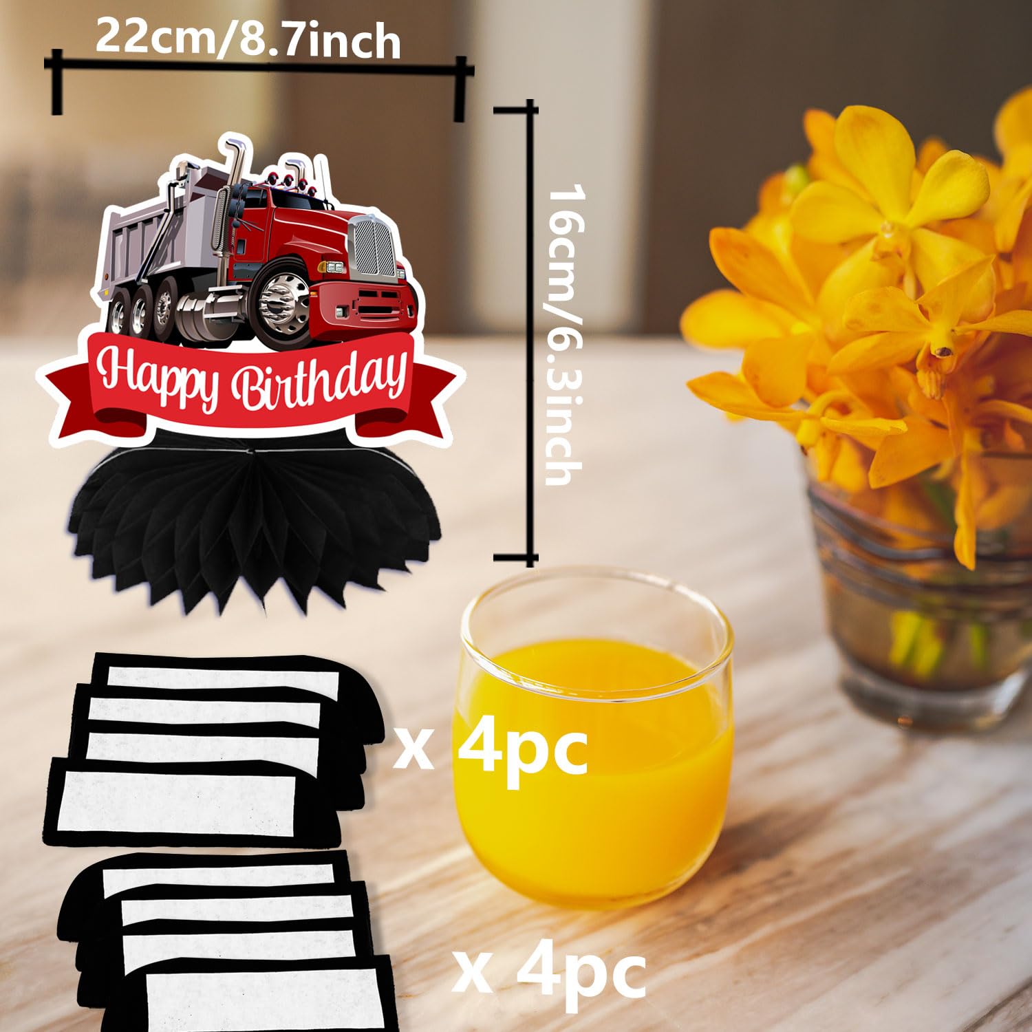 Heavy Trucks Semi Truck Happy Birthday Honeycomb Centerpieces Transportation Theme Decor for 1st Birthday Party Baby Shower Favors Supplies